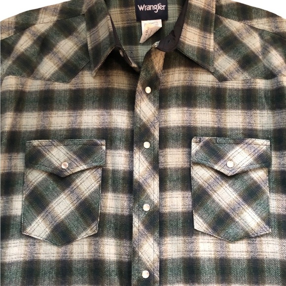 Wrangler Western Pearl Snap Flannel Shirt Shacket 2XT Green Plaid W/Pockets NEW - Picture 5 of 7